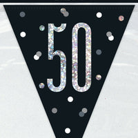 black flag banner with a prismatic 50 print