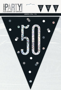 black flag banner with a prismatic 50 print