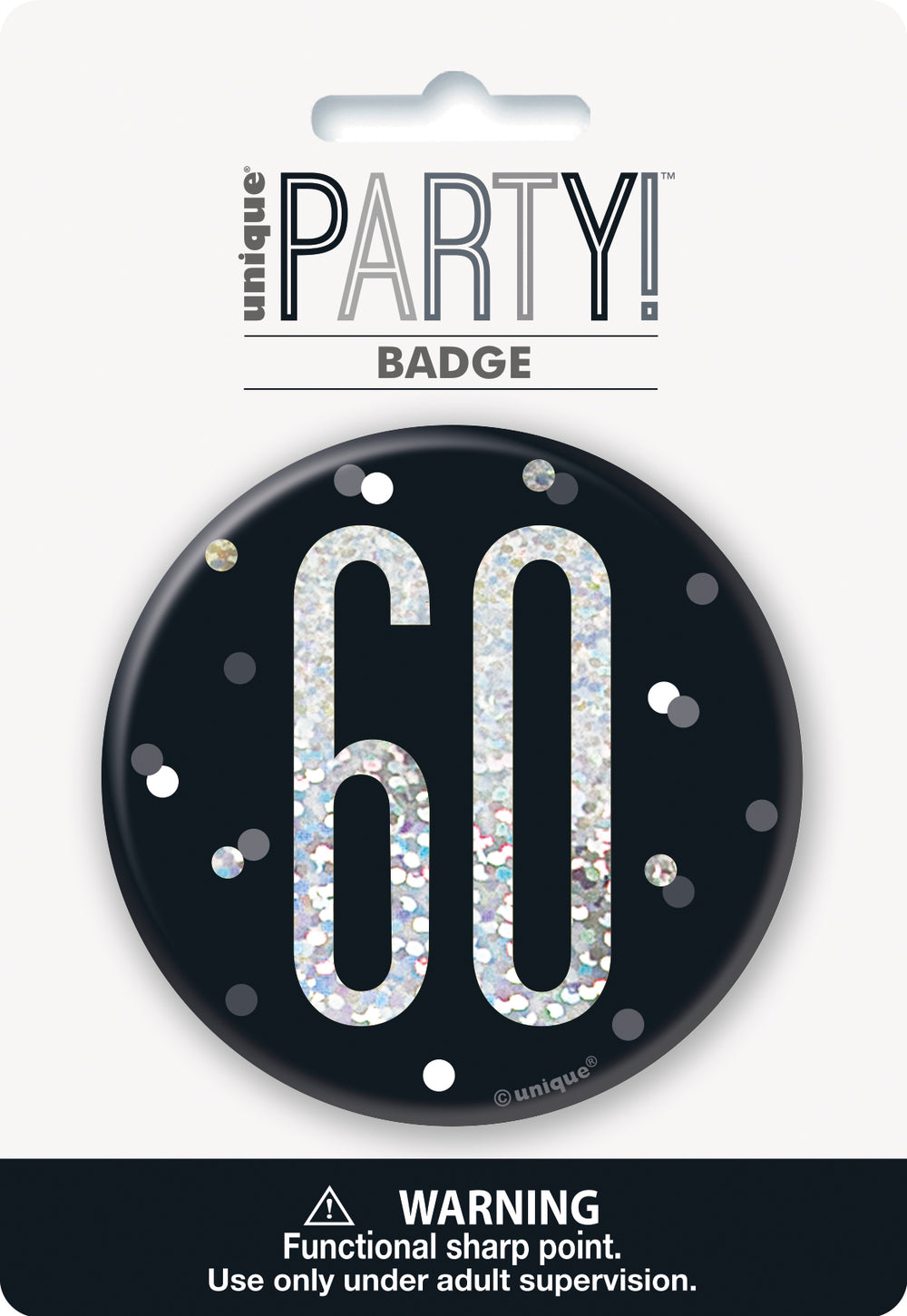 black badge with a prismatic 60 print