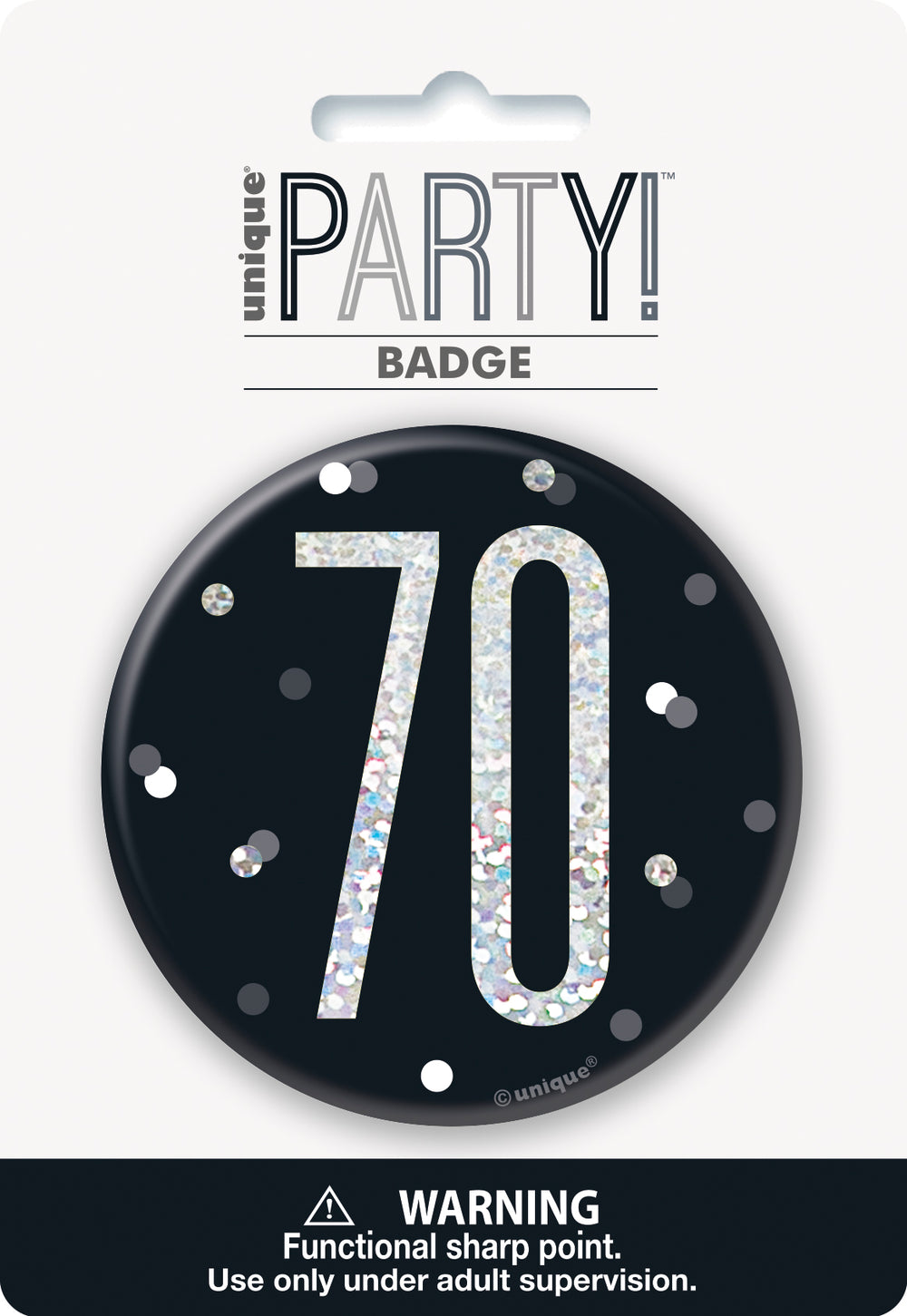 black badge with a prismatic 70 print