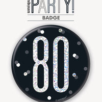 black badge with a prismatic 80 print