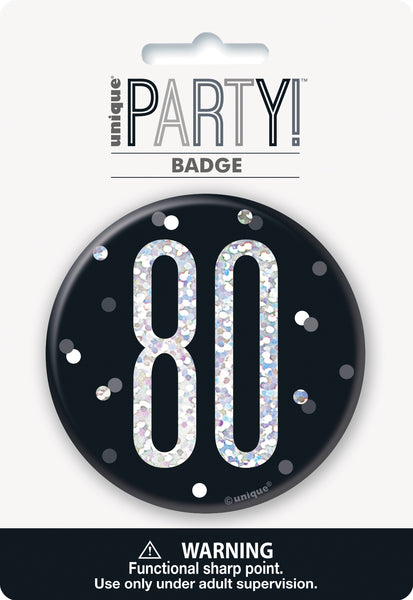 black badge with a prismatic 80 print