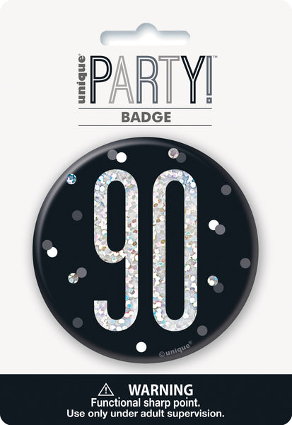 black badge with a prismatic 90 print