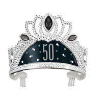 Silver tiara with black and grey 50 print