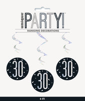 30th Birthday hanging swirl decoration package of 6
