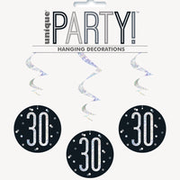 30th Birthday hanging swirl decoration package of 6