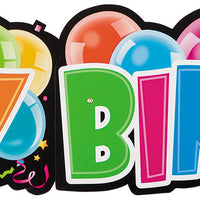 Happy Birthday banner, black background multicolored letters and designs
