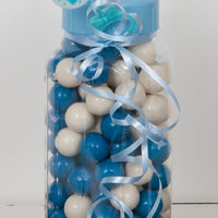 Baby bottle Bank 11" Blue filled with blue and white gumballs