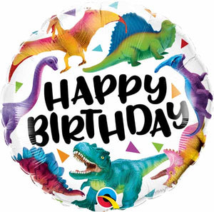colourful dinosaurs 18 inch happy birthday foil balloon