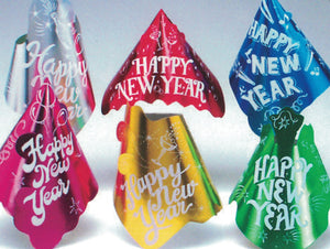 Assorted Colour Foil Happy New Year Hats, 1 per package