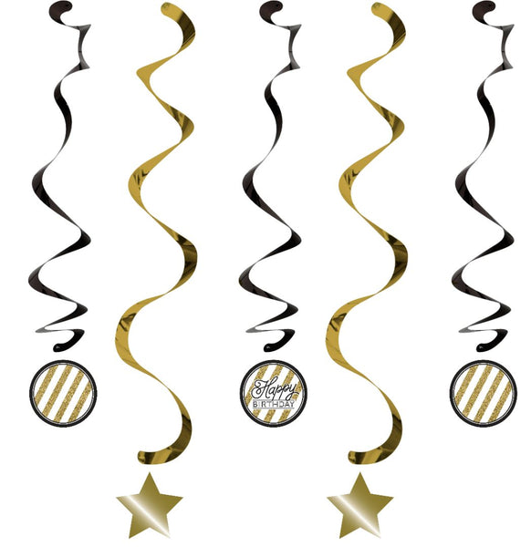 Black & Gold Dangling Whirls with Stickers 5 per package