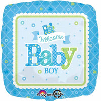 Welcome baby boy square 18" foil balloon