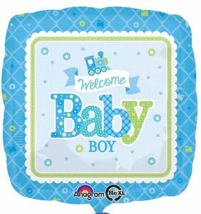 Welcome baby boy square 18" foil balloon