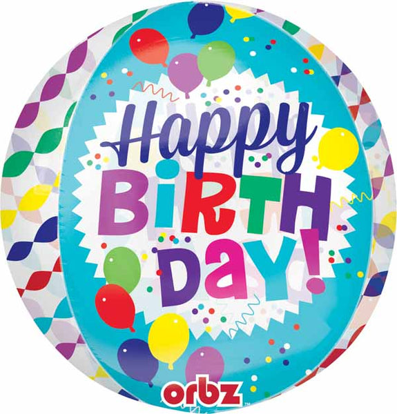 happy birthday orbz balloon with streamer print