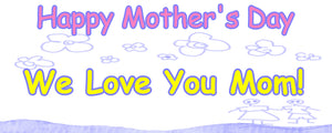 Happy Mothers Day banner with kids drawing