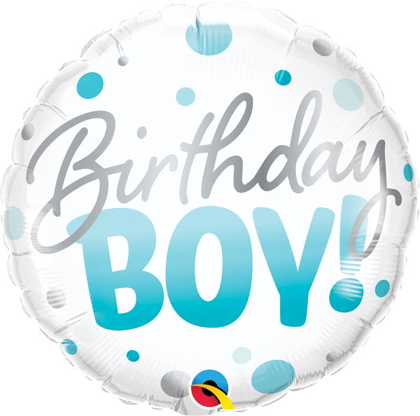 Bday Boy Blue Dots 18 inch Round Foil Balloon