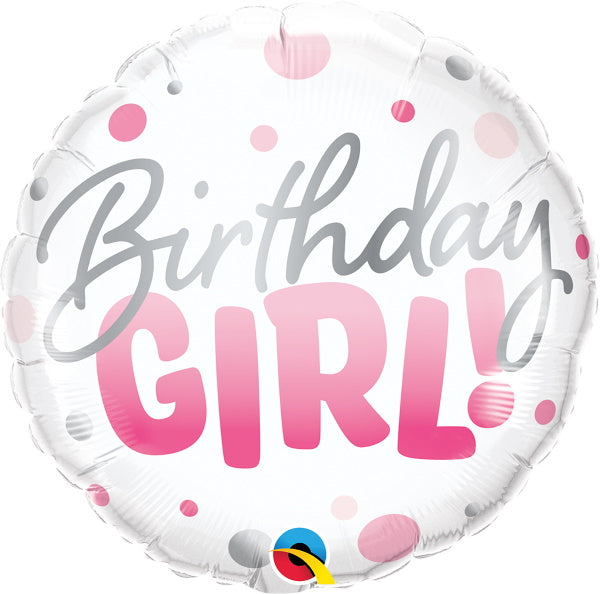 Bday Girl Pink Dots 18 inch Round Foil Balloon