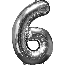 Number 6 Silver 34"  Foil Balloon