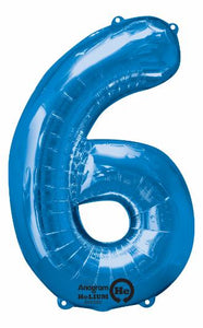 Number 6 Blue 34"  Foil Balloon