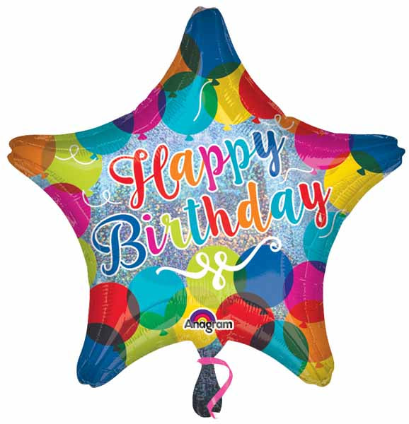 Happy Birthday Sparkle star 18 inch foil balloon, empty