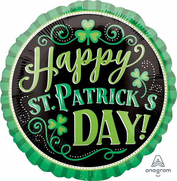 black Chalkboard background Happy St Patrick's day 18 inch mylar balloon