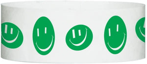 100 Green Happy face Tyvek wristbands