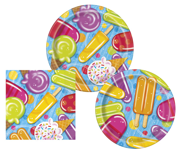 popsicle and iceream theme dessert plates, dinner plates and luncheon napkins set