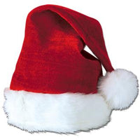 Velvet Santa hat with plush trim, one size fits most
