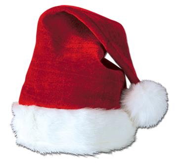 Velvet Santa hat with plush trim, one size fits most