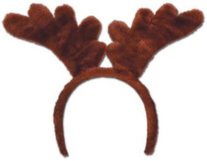soft touch reindeer antlers attached to a snap-on headband