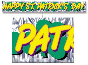 metallic fringe st patricks day banner, measures 5 feet