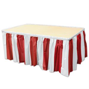 Red and White stripes plastic table skirt