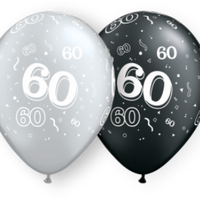 60th black and silver latex balloons