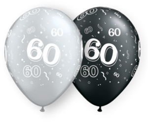 60th black and silver latex balloons