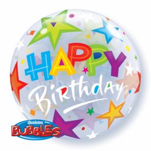 Birthday and stars 22" bubble balloon