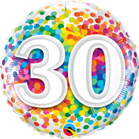 30 th birthday Rainbow confetti 18 inch foil balloon