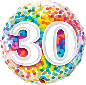 30 th birthday Rainbow confetti 18 inch foil balloon