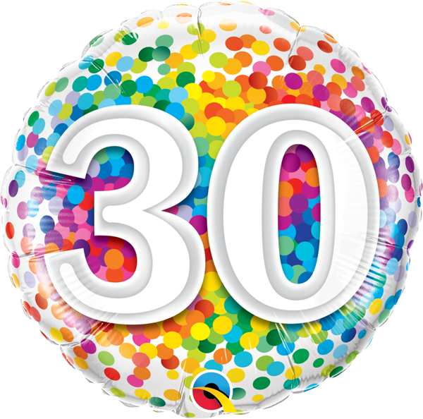 30 th birthday Rainbow confetti 18 inch foil balloon