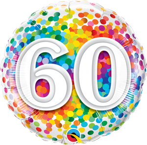60th Rainbow Confetti 18" foil balloon