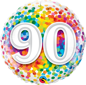 90th Rainbow Confetti 18" Foil Balloon
