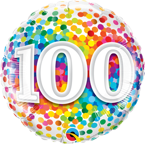 100th Rainbow Confetti 18" Foil Balloon