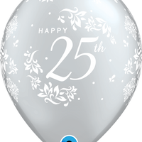 25th Anniversary 11" Damask Silver Balloon 5/pkg