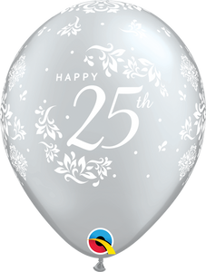 25th Anniversary 11" Damask Silver Balloon 5/pkg