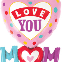 Love You Mom Hearts 33" Shape foil balloon