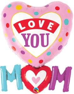 Love You Mom Hearts 33" Shape foil balloon