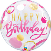 Birthday Pink and Gold Dots 22 inch Bubble Balloon
