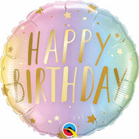Bday Pastel Ombre & Stars 18 inch Foil Balloon